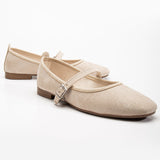 Immaculate Vegan - Prologue Shoes Emilie Vegan Suede Mary Jane Flats | Beige