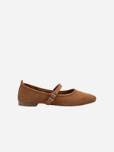 Immaculate Vegan - Emilie Vegan Suede Mary Jane Flats | Cognac Brown