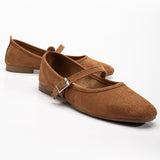 Immaculate Vegan - Emilie Vegan Suede Mary Jane Flats | Cognac Brown