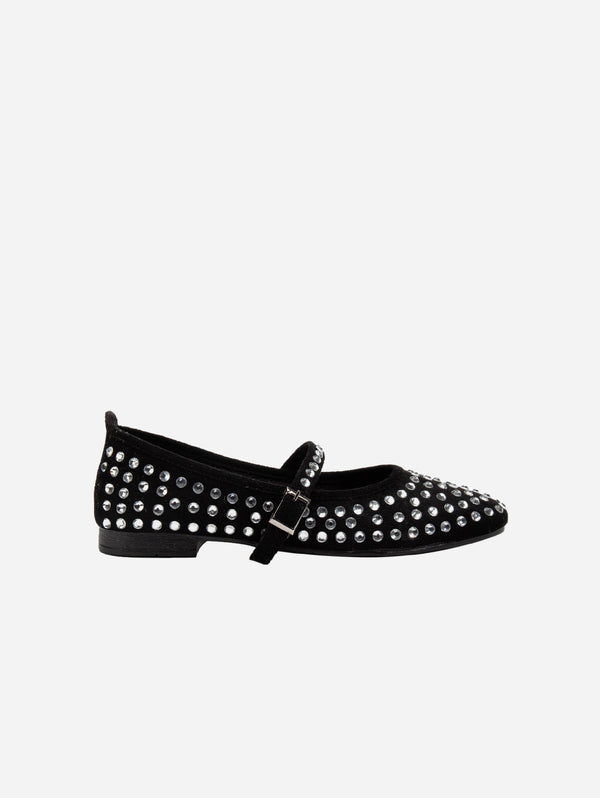 Emilie Vegan Suede Mary Jane Flats | Studded Crystal