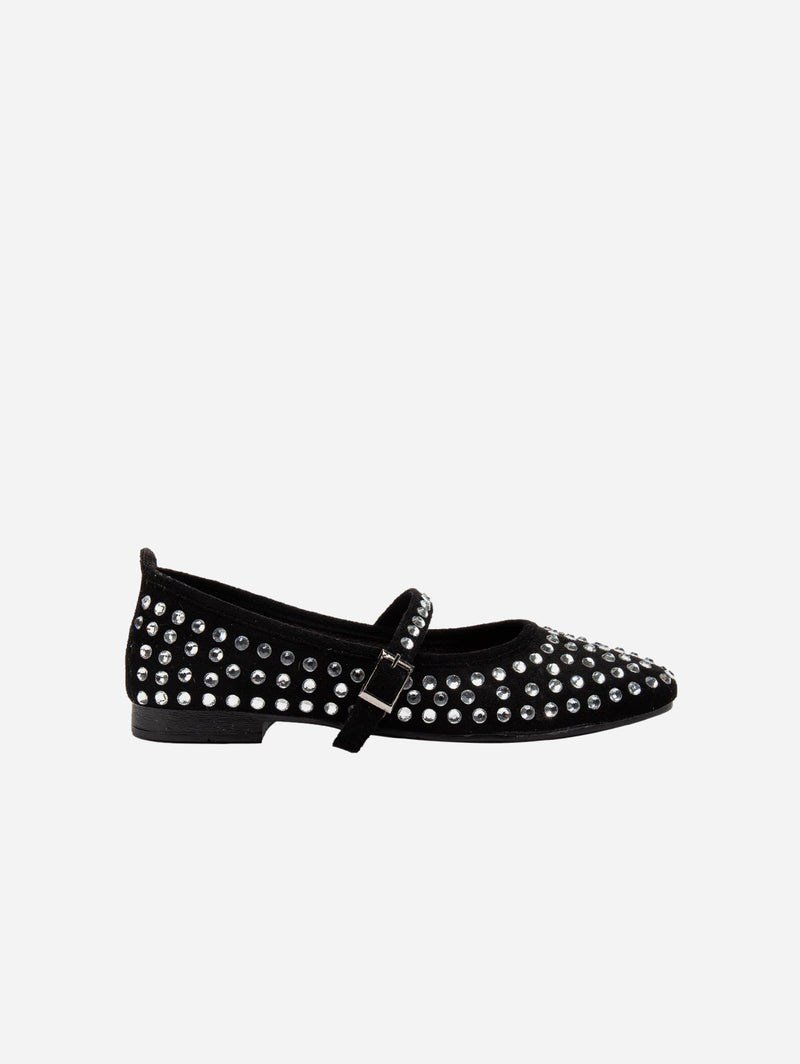 Prologue Shoes Emilie Vegan Suede Mary Jane Flats | Studded Crystal UK3 / EU36 / US5.5 / Black