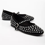 Immaculate Vegan - Prologue Shoes Emilie Vegan Suede Mary Jane Flats | Studded Crystal