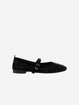 Immaculate Vegan - Emilie Vegan Suede Mary Jane Flats | Black Studded Crystal