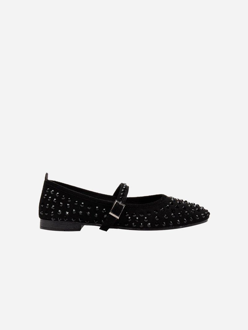 Prologue Shoes Emilie Vegan Suede Mary Jane Flats | Black Studded Crystal UK3 / EU36 / US5.5 / Black