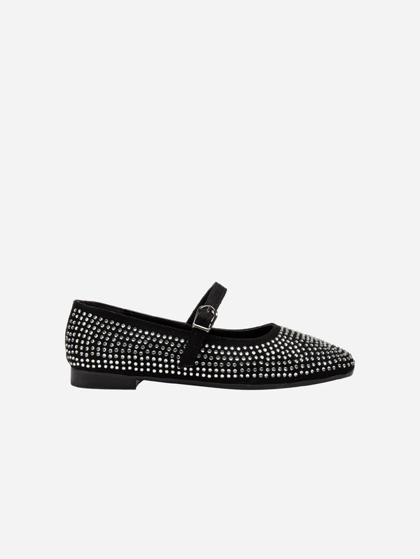 Prologue Shoes Emilie Vegan Suede Mary Jane Flats | Studded Mini Crystal UK3 / EU36 / US5.5 / Black