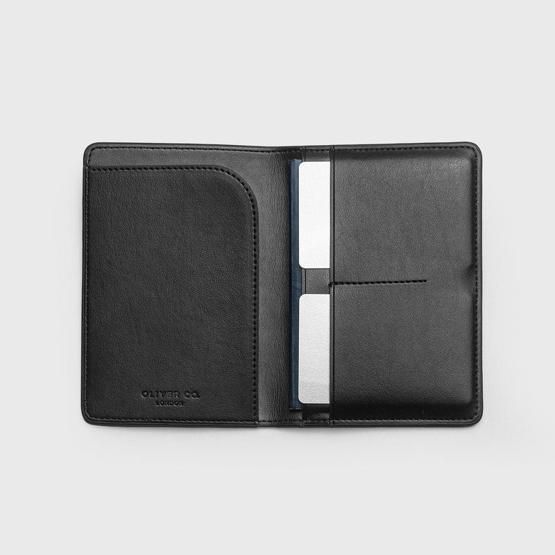 Oliver Co. London Bramley Apple Leather & Wood Leather Vegan Passport Holder | Black