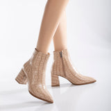 Immaculate Vegan - Prologue Shoes Lilith - Cream Crocodile Ankle Boots