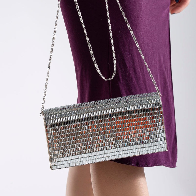 Forever and Always Shoes Lorena - Silver Vertical Sequin Clutch Silver