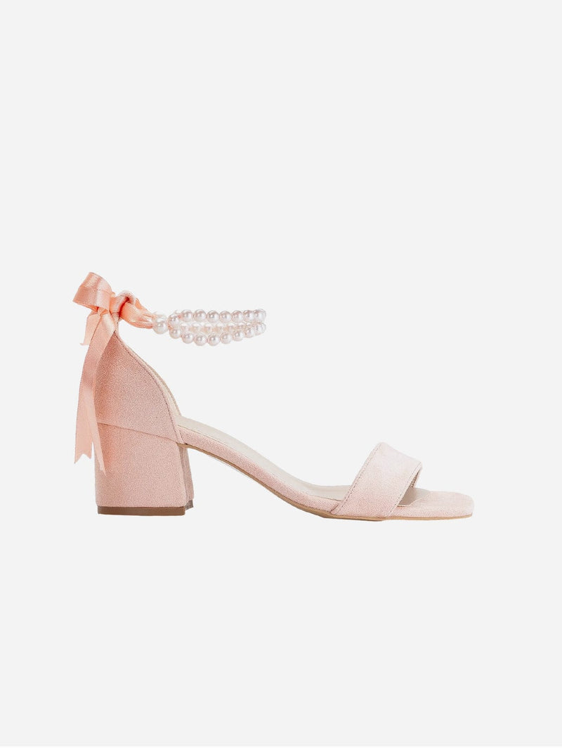 Forever and Always Shoes Illy - Coral Suede Sandals with Pearls