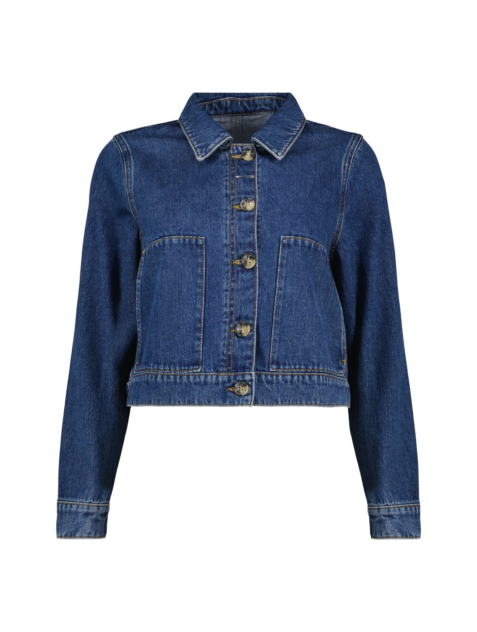 Kristi Organic Cotton Cropped Denim Jacket | Mid Wash Indigo Immaculate Vegan Kristi Organic Cotton Cropped Denim Jacket | Mid Wash Indigo Immaculate Vegan