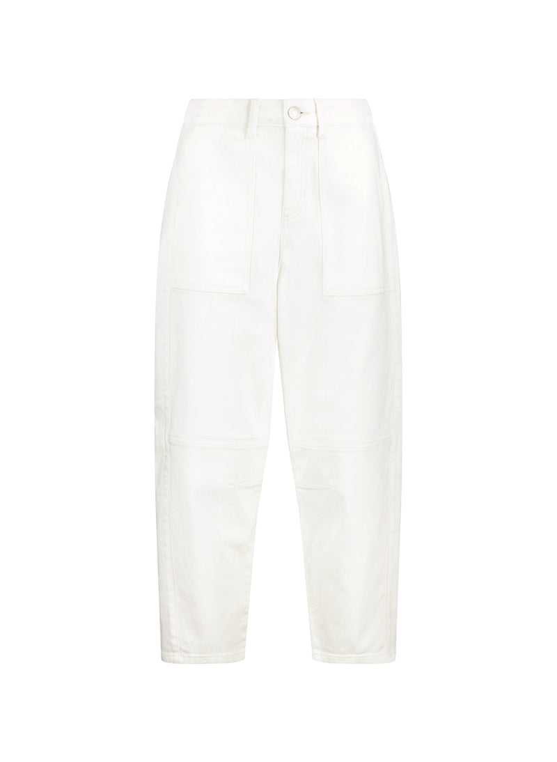 Reece Organic Cotton Stretch Barrel Leg Cargo Jeans | Soft White