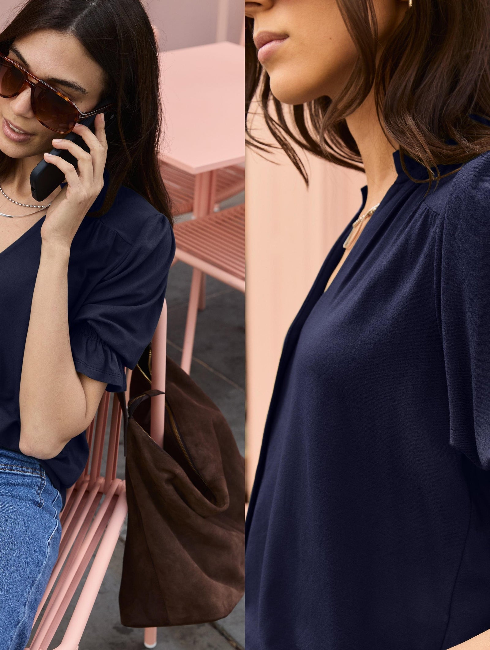 Noa LENZING™ ECOVERO™ Short Sleeve Blouse | Classic Navy
