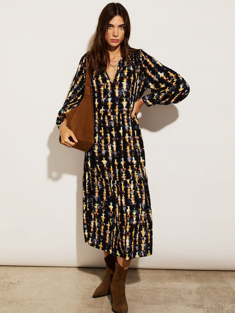 Baukjen Kalina  Lenzing™ EcoVero™  Printed Midi Dress | Navy Texture 6 (UK Size 6) / Navy Texture