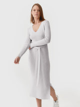 Immaculate Vegan - Mila.Vert Knitted Organic Cotton Long Sleeved V-neck Dress | Light Grey