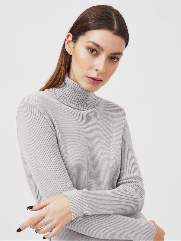 Mila.Vert Knitted Organic Cotton Turtleneck Jumper | Light Grey