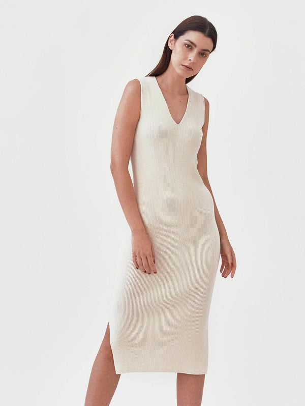 Mila.Vert Knitted Organic Cotton V-neck Dress | Multiple Colours