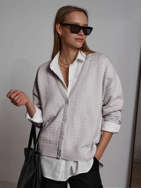 Mila.Vert Knitted Organic Cotton Button Cardigan | Light Grey