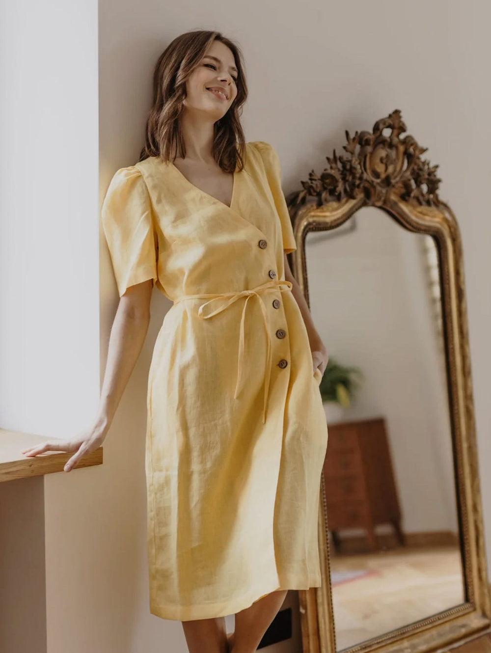 knee length dresses for ladies Smiltyne Women's Linen Dress
