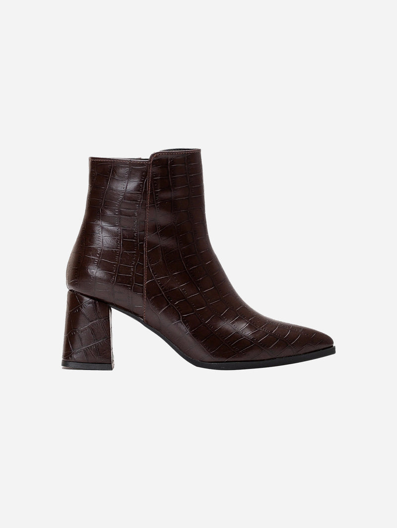 Lilith Vegan Crocodile Ankle Boots | Dark Brown