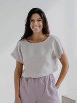 Immaculate Vegan - AmourLinen Lisa Linen Button Crop Top | Multiple Colours Cream / XS