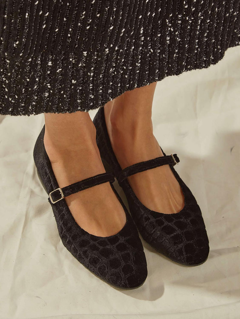 Coco Velvet Vegan Ballerinas | Graphite