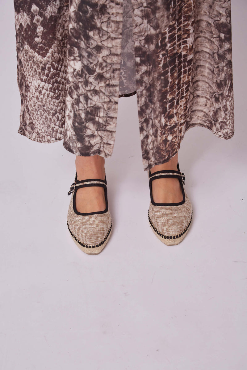 MOMOC Padova Jute Vegan Flats | Black & Beige