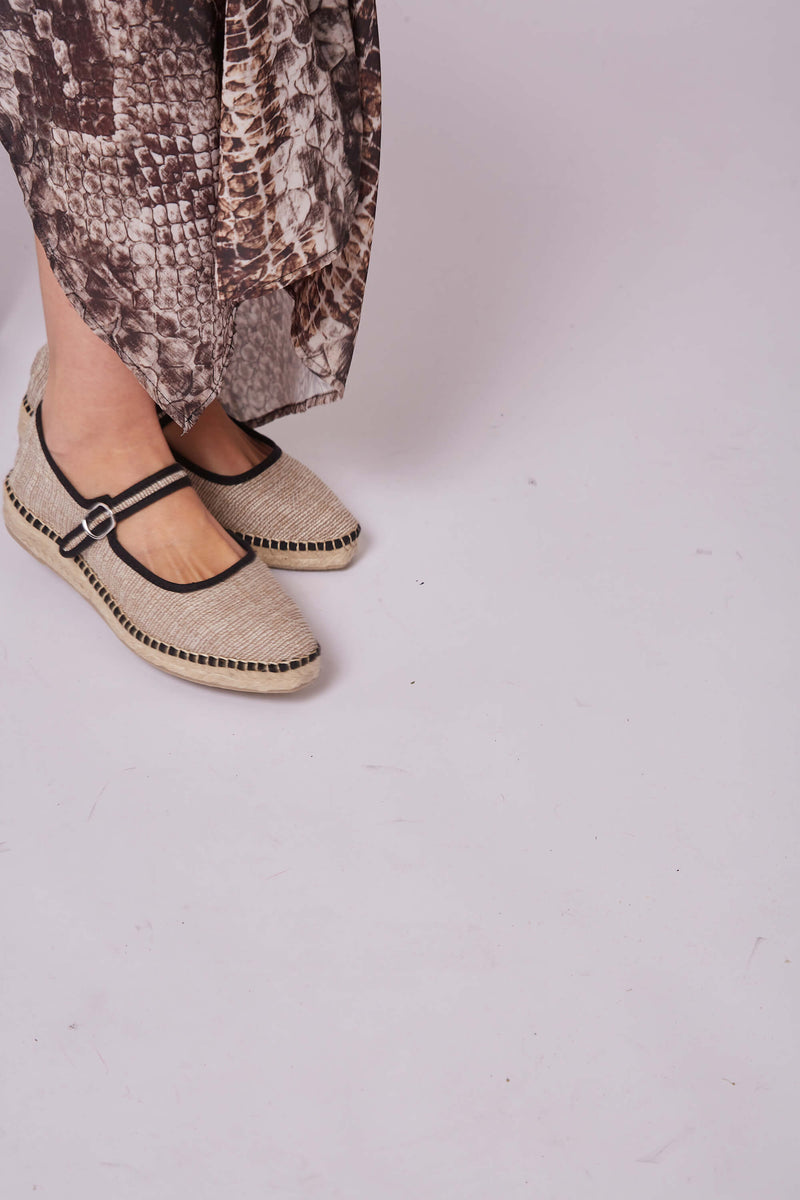 Padova Jute Vegan Flats | Black & Beige