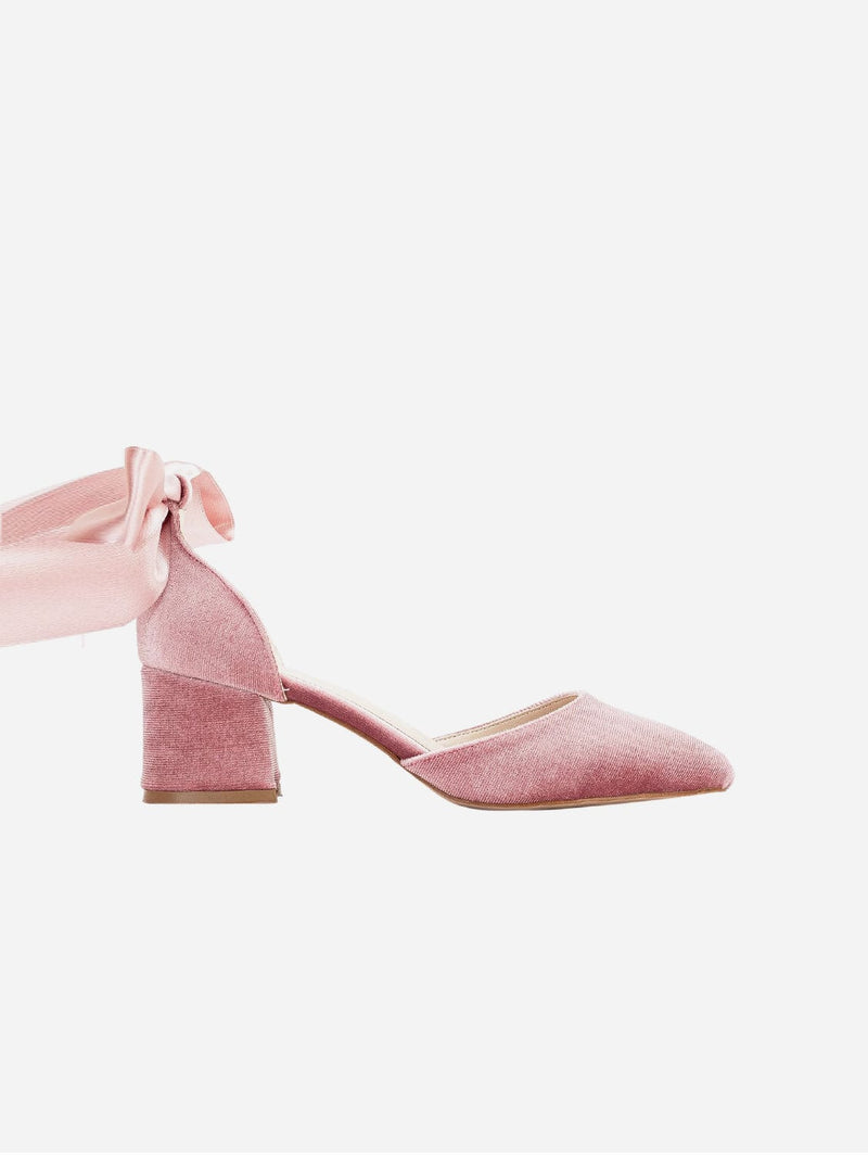 Forever and Always Shoes Marcelle Vegan Velvet Ribbon Low Heels | Rose