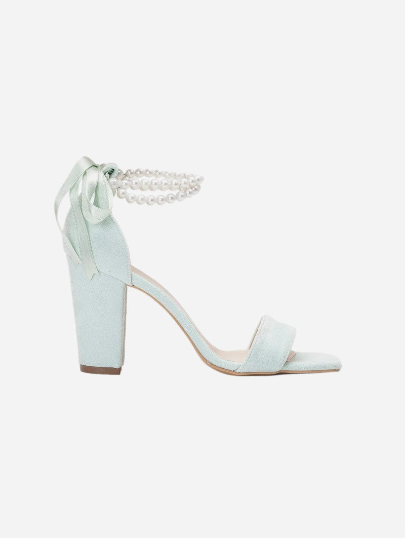 Forever and Always Shoes Melissa Vegan Suede Pearl Heeled Sandals | Mint Green