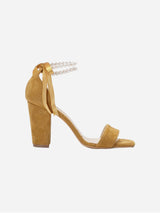 Immaculate Vegan - Forever and Always Shoes Melissa Vegan Suede Pearl Heeled Sandals | Mustard Yellow