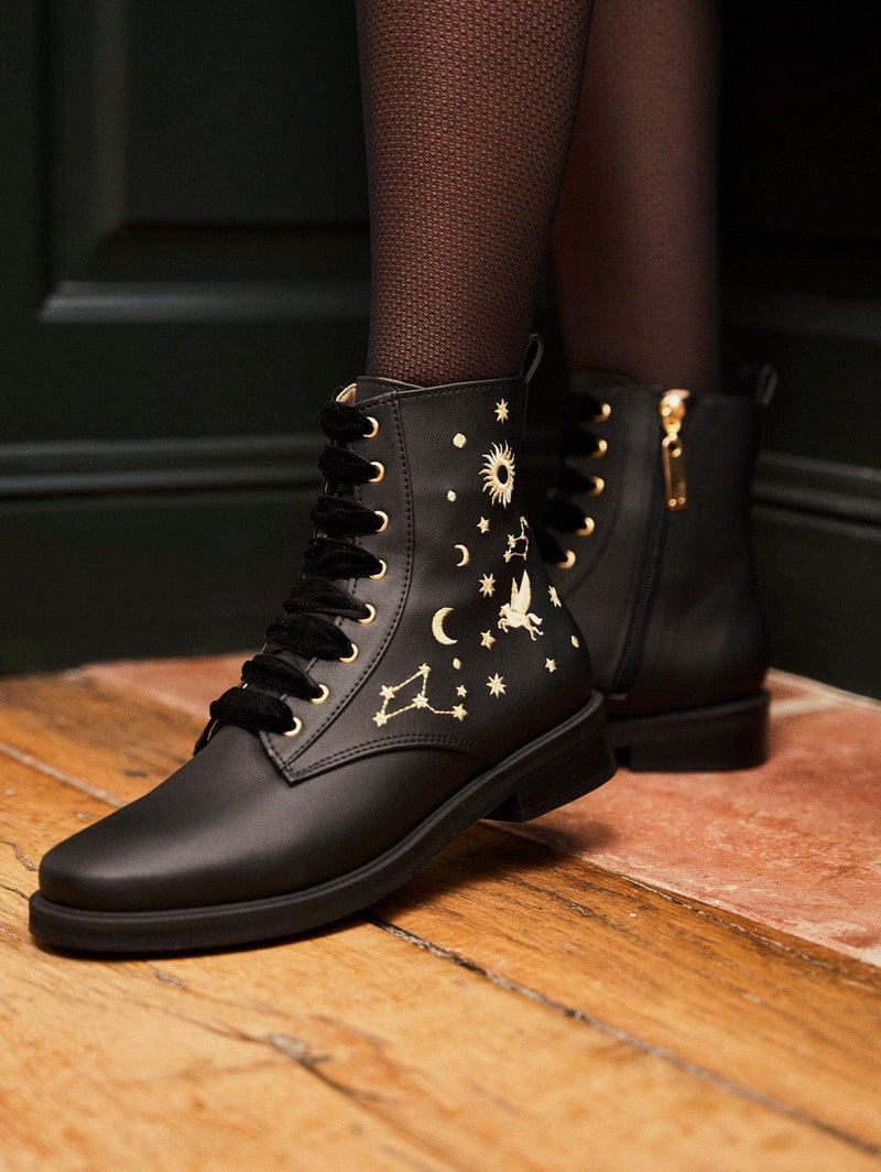 Minuit sur Terre Galaxy Recycled Vegan Leather Embroidered Boots | Astro 35