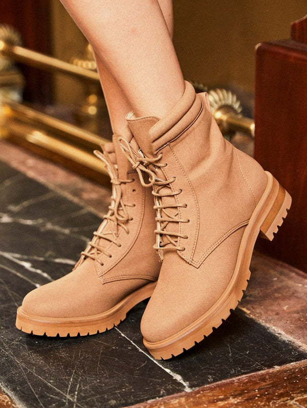 Minuit sur Terre Suspicion Vegan Suede Combat Boots | Mocha 35