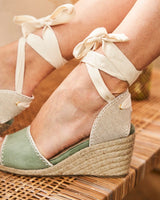 Immaculate Vegan - Minuit sur Terre Azalea Vegan Suede Espadrille Wedge Sandals | Sage