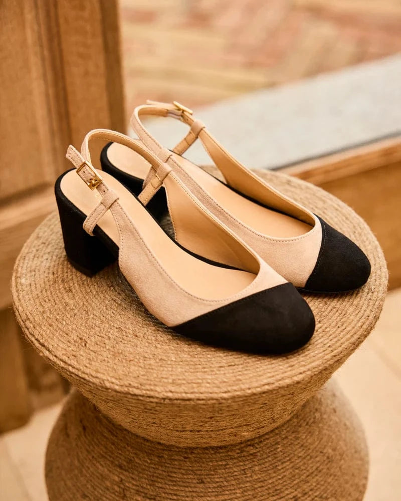 Minuit sur Terre Alice Recycled Vegan Heeled Pumps | Black & Beige