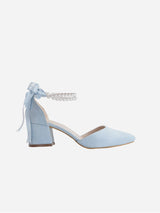 Immaculate Vegan - Forever and Always Shoes Miranda Vegan Velvet Pearl Low Heels | Baby Blue