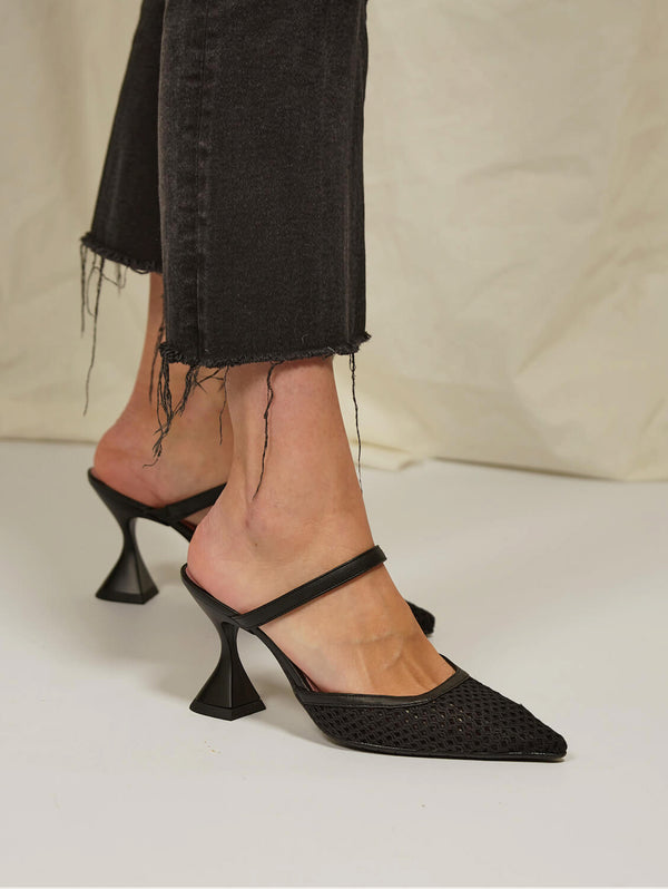 Ibiza Cotton Mesh Pointed Heels | Black