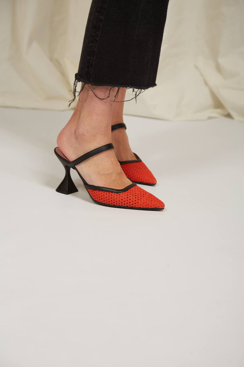 Ibiza Cotton Mesh Pointed Heels | Orange