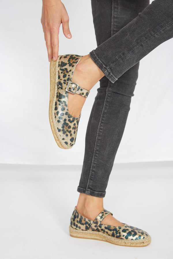 MOMOC Leopard Vegan Recycled Linen & Jute Manoletinas | Multi