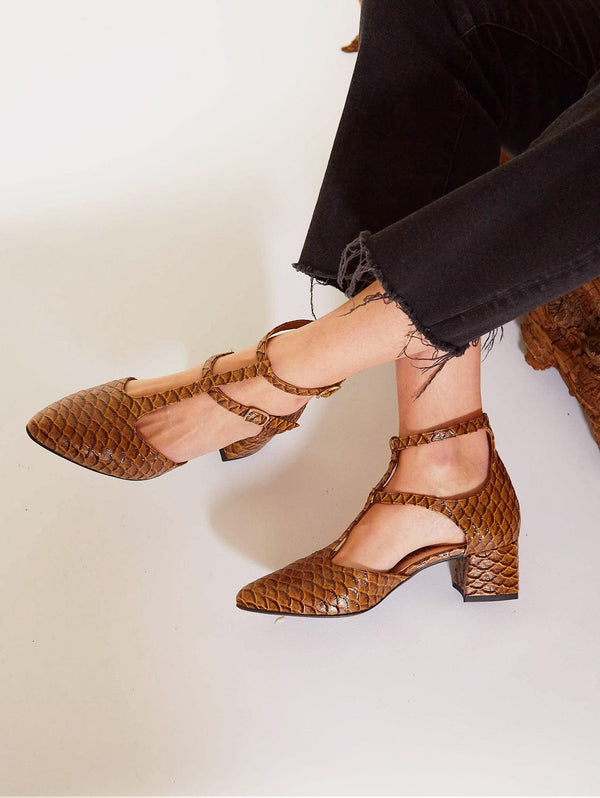 MOMOC Scales Vegan Leather Midi Heels | Mustard