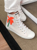 Immaculate Vegan - MOMOC L.A. Vegan Leather High Top Sneakers | White & Orange UK3 / EU36 / US5