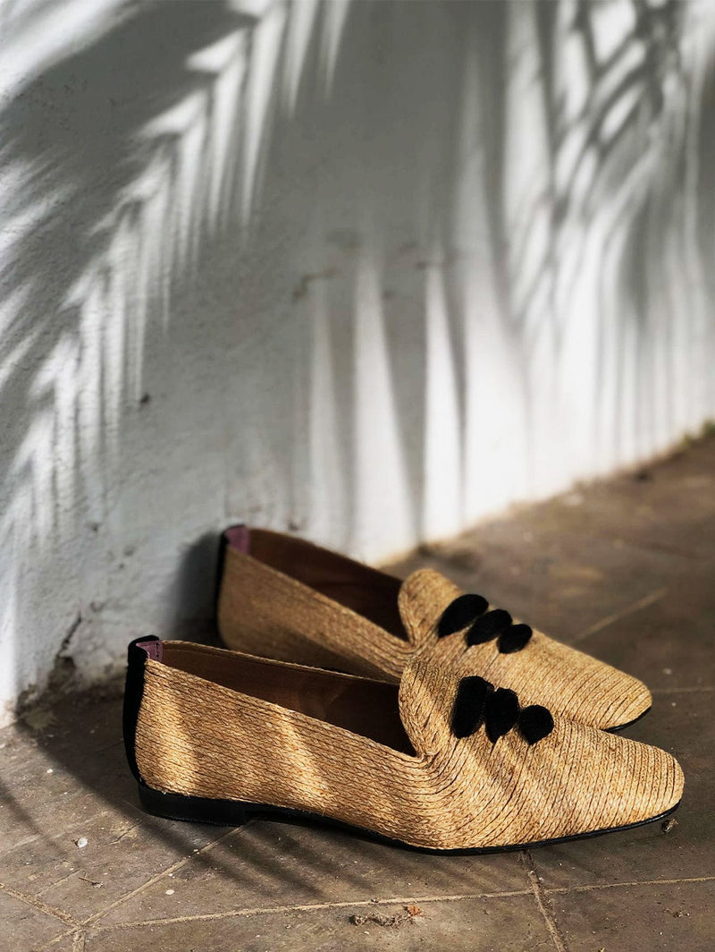 MOMOC Casablanca Raffia Vegan Moccasins | Beige UK3 / EU36 / US5