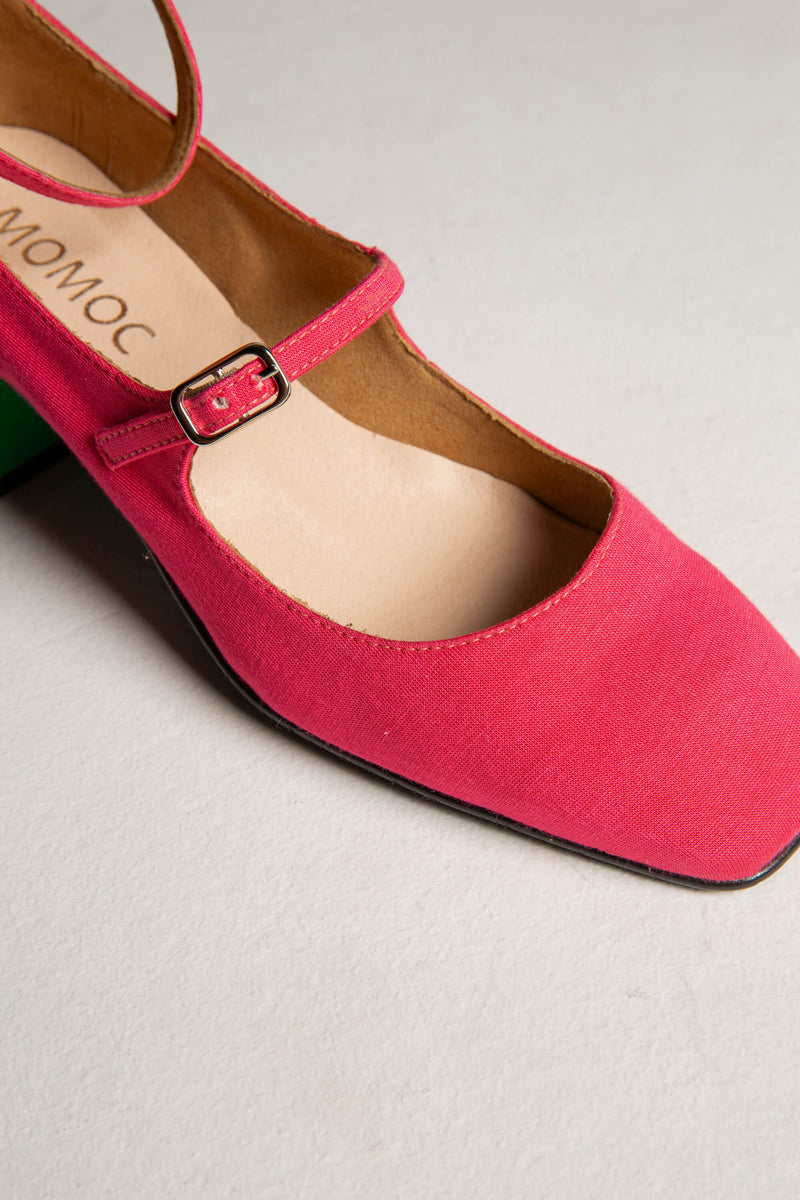 Bamboo Vegan Suede Mid Heeled Pumps | Pink & Green