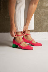 Immaculate Vegan - Bamboo Vegan Suede Mid Heeled Pumps | Pink & Green