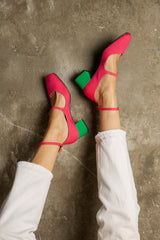 Immaculate Vegan - Bamboo Vegan Suede Mid Heeled Pumps | Pink & Green