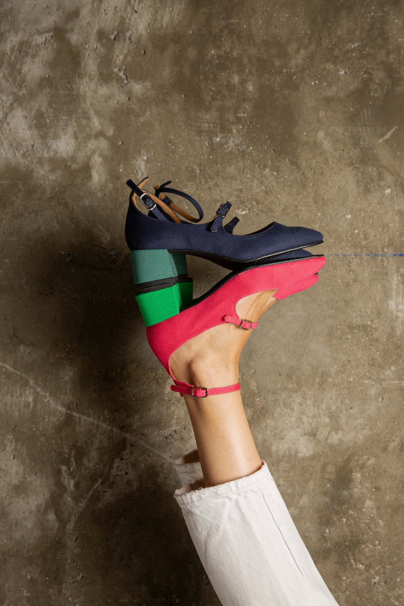 Bamboo Vegan Suede Mid Heeled Pumps | Pink & Green