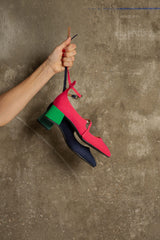 Immaculate Vegan - Bamboo Vegan Suede Mid Heeled Pumps | Pink & Green