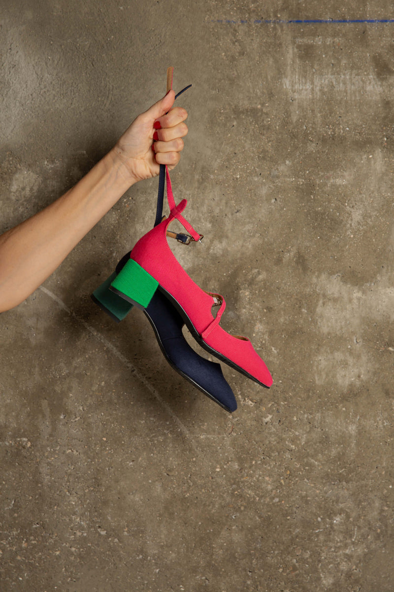 Bamboo Vegan Suede Mid Heeled Pumps | Pink & Green