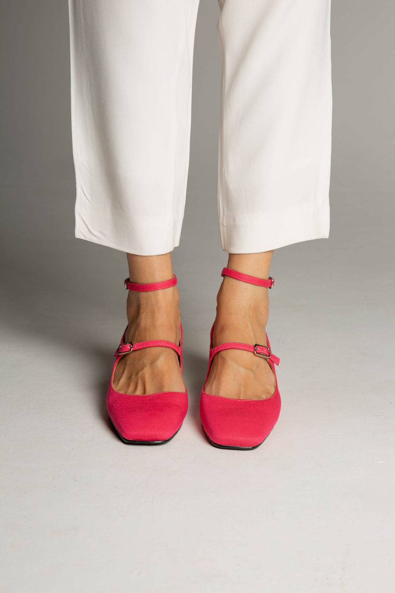 Bamboo Vegan Suede Mid Heeled Pumps | Pink & Green