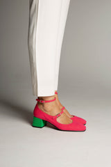 Immaculate Vegan - Bamboo Vegan Suede Mid Heeled Pumps | Pink & Green