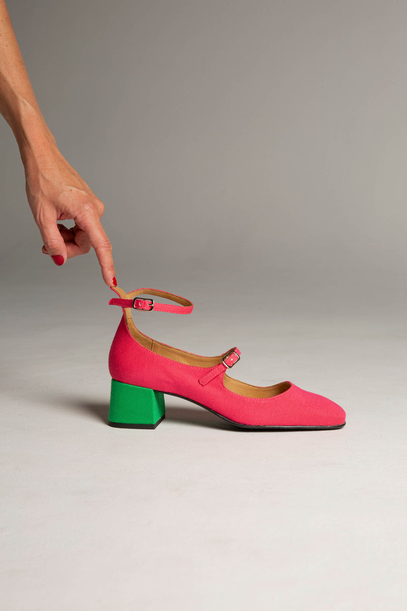Bamboo Vegan Suede Mid Heeled Pumps | Pink & Green